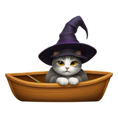 Cat with a witch hat and a boat sticker