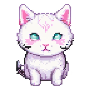 cute white cat with makeup on its face and a little bit of light pink sticker