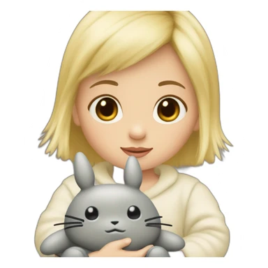 bébé fille blonde décoiffée assise avec une peluche Totoro  sticker