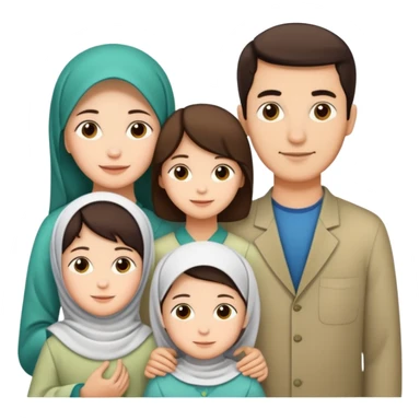 Lebaran. Keluarga terdiri dari Ayah, ibu, dua anak laki-laki dan yang paling kecil seorang anak perempuan. Tulisan : Selamat Lebaran  sticker
