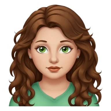 Brown wavy long hair, light green eyes, nose ring, plus size sticker