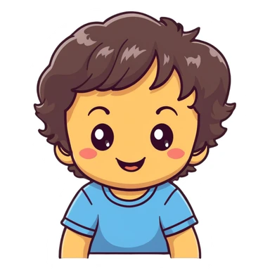 happy smiling toddler face with big eyes, medium skin tone, and dark wavy hair sticker