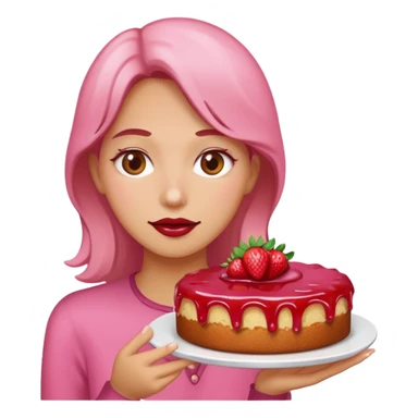 woman with pink runny gooey strawberry jam cake sticker