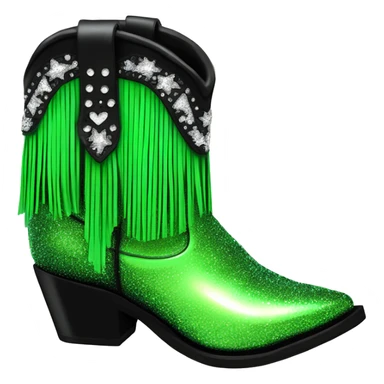 Realistic neon green to black ombre pair of fashion cowgirl boots with sparkly shiny glitter fringe on them. sticker