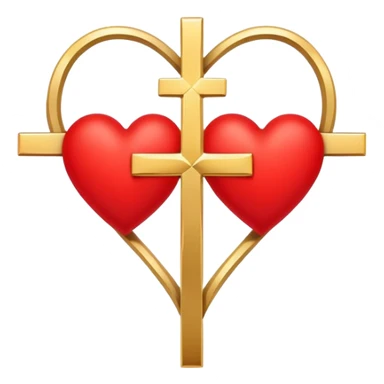 Two red  heart outlines  entwined with a simple gold cross  sticker