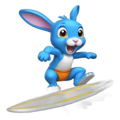 Blue bunny rabbit surfing sticker