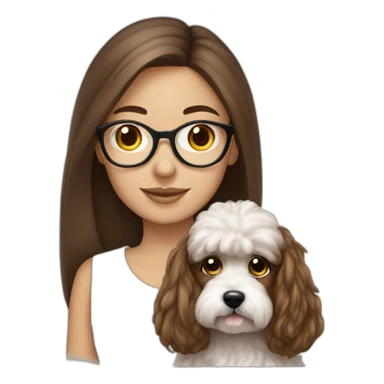 Long straight brown hair, eyeglassed turkish girl with white maltipoo sticker
