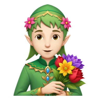adult elf with flower bouquet sticker