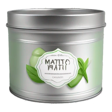 pretty matcha scented candle in silver tin with label realistic sticker