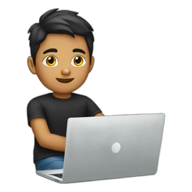 young indian cool designer working on laptop no glasses wearing black t shirt sticker