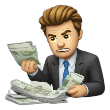 angry business man checking balance sheets sticker