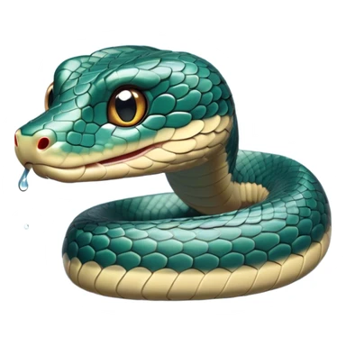 Cinematic Cute Chinese Water Snake Portrait Emoji, Head tilted playfully and inquisitively, with a compact, lithe form and a smooth, shimmering coat in subtle aquatic hues, round, sparkling eyes filled with curious fluidity, Simplified yet irresistibly adorable features, highly detailed, glowing with a warm, friendly glow, high shine, affectionate and agile, stylized with a touch of aquatic whimsy, soft glowing outline, capturing the essence of a mischievous yet loving water snake that feels like it could slither out of the screen into your arms! sticker