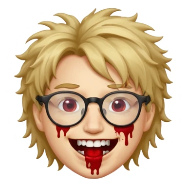 Cabelo bagunçado com oculos sorrindo com metade do rosto com dente de ouro e saindo sangue da boca  sticker
