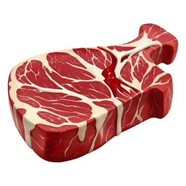 raw côte de bœuf steak, thick marbled beef with rib bone, richly red meat, visible marbling, smooth curved bone, fresh moist texture, natural grain, fatty edges, premium cut, clean 3D look, soft lighting, no grill or garnish, no faces, emoji scale sticker