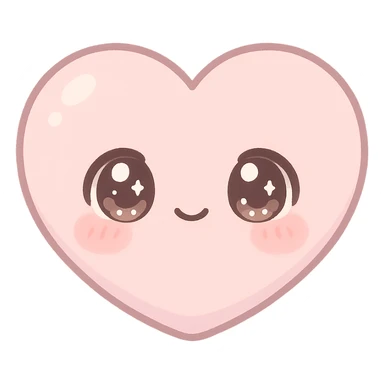 kawaii chibi pink heart character, big sparkling eyes, soft pastel palette, no limbs, full body, soft pastel kawaii style sticker