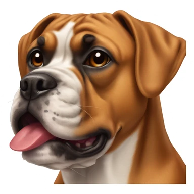 Senior boxer dog with single canine tooth sticking out of her closed mouth.  sticker