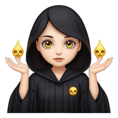 Stylized cult cartoon girl emoji, eerie-cute aesthetic, symmetrical design, subtle spooky vibe, glowing eyes, saying “AMILK”, bold graphic icon sticker