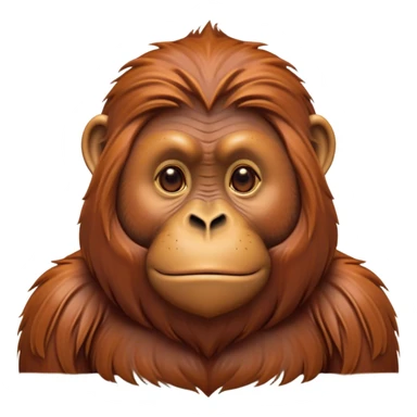 Cinematic Noble Orangutan Portrait Emoji, Poised and regal, with a robust, thoughtful build and deep, soulful eyes framed by rich, textured fur, Simplified yet sharp and sophisticated features, highly detailed, glowing with a soft, earthy glow, high shine, intelligent and contemplative, stylized with an air of ancient wisdom, focused and commanding, soft glowing outline, capturing the essence of a watchful and confident guardian that appears ready to step out of the screen with timeless authority! sticker