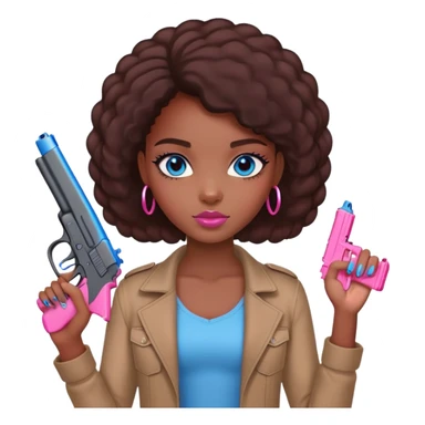 Black Girl hand pink nails holding pink gun with blue eyes sticker
