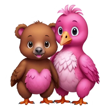 A cute brown bear and a realistic cute pink dodo closely together sticker