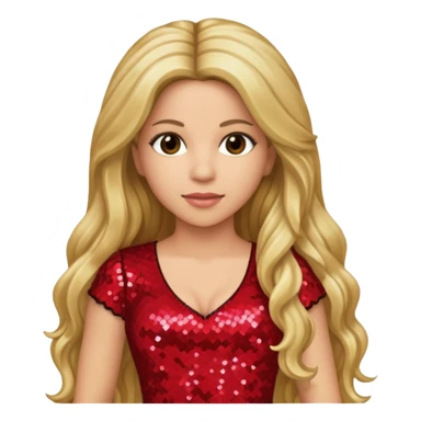 Shakira with long dark blonde hair, red sequin outfit sticker