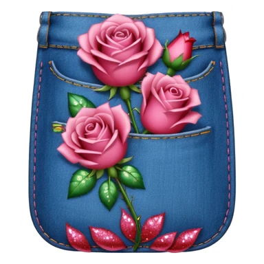 Denim pocket with glittery roses sticking out of the pocket  sticker