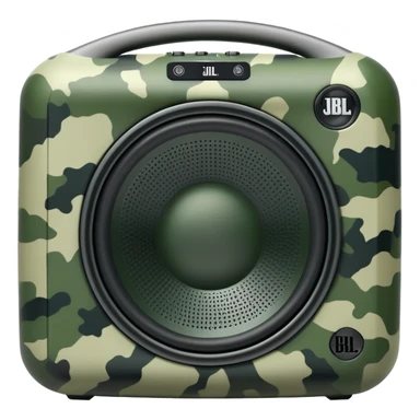 Minimalist JBL Clip 4 speaker with classic green army camouflage pattern, iOS emoji style sticker