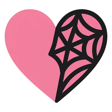 gothic heart with a spiderweb, color icon filled style, pink and black sticker