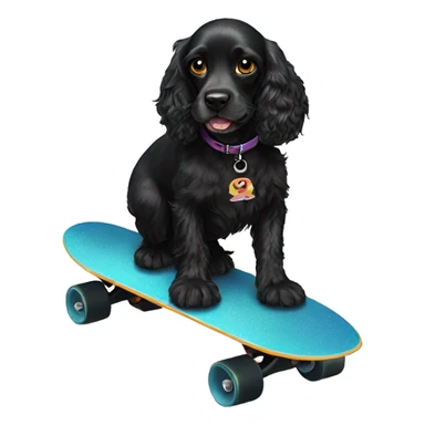 Black cocker spaniel on a skateboard sticker