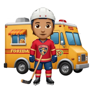 The galaxy with a with a Florida Panthers player
With a taco truck and a pizza truck with a house
With a museum behind it that has football players sticker