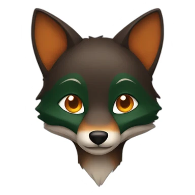 small dark brown fox with orange eyes and a dark green hood that smile sticker
