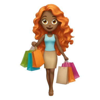 Tan girl with long wavy orange hair holding shopping bags sticker