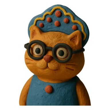 A cat wearing glasses and a traditional Russian kokoshnik, textured and whimsical. sticker