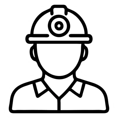 outline icon of a gold miner wearing a helmet with a lamp sticker