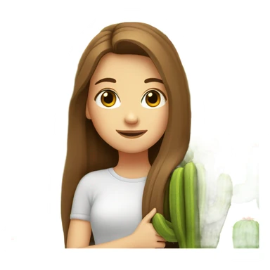 White Girl with long brown hair hugging a cactus sticker