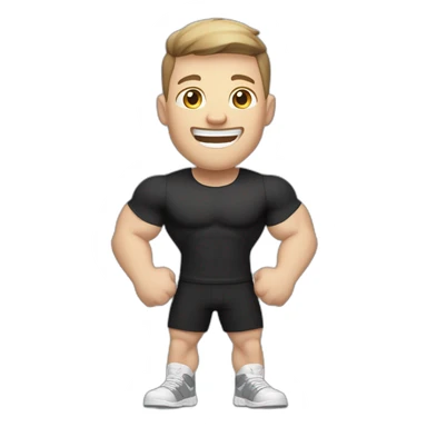 Joyful Celebrating victory Pale skinned Fit Man With the biceps and dark brown hair in black shirt, gray sports shorts and white Sneakers sticker
