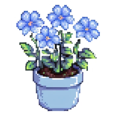 pastel blue flowers growing in a cute pot sticker
