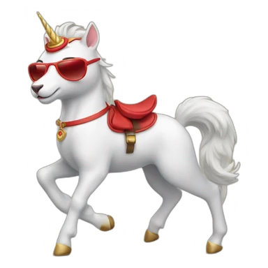a cat with a red headband and sunglasses riding a unicorn sticker