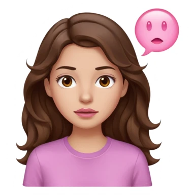 girl with wavy long brown hair, brown eyes, light to medium complexion, long lashes, light pink lipstick, wearing light pink shirt, sweating sticker