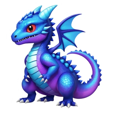 Cute Shiny furry iridescent cyan indigo blue violet gradients Guilmon-Salandit-Fakémon-hybrid-creature (full body)  sticker