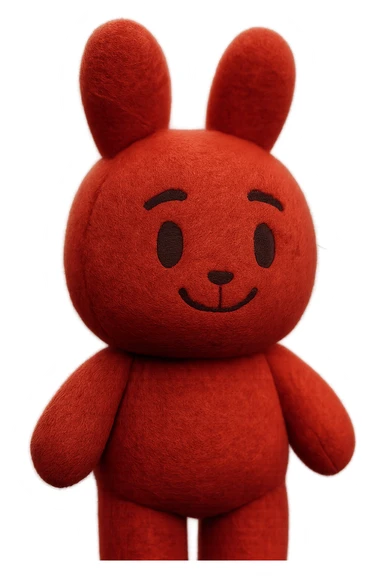 Extract the red bunny plushie exactly as it appears in the original image, preserving all original details, colors, and face, with a transparent background. sticker