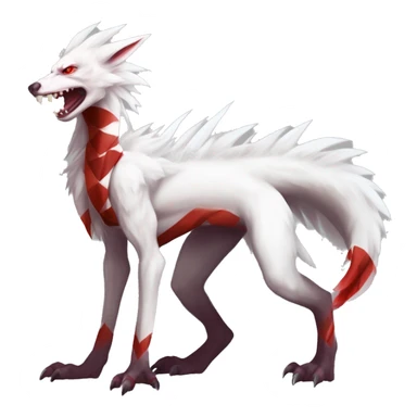 White edgy cute badass epic anthro modern albino sergal-vernid-Fakémon with red mane and red eyes with red edgy stripes, full body sticker