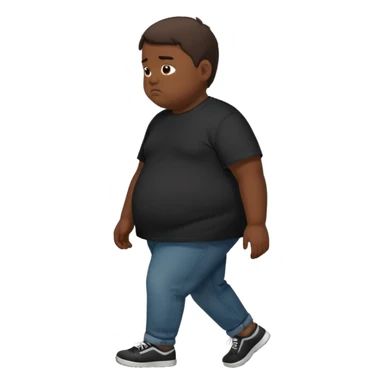 sad fat young boy in black t shirt walking from the side sticker