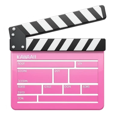  pink  pink clapperboard used in filmmaking, cute and stylish design with white details, open position, soft reflections, realistic or kawaii style, isolated on transparent background sticker