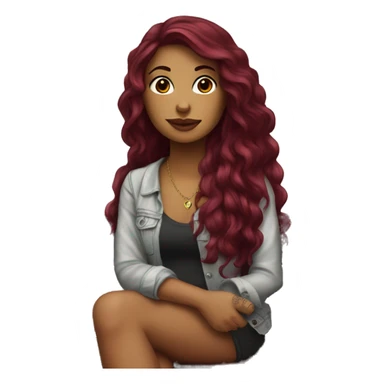 Beautiful tattooed burgundy long haired woman sitting on a bench sticker