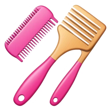comb and brush crossed together, pink, Apple iOS style emoji sticker