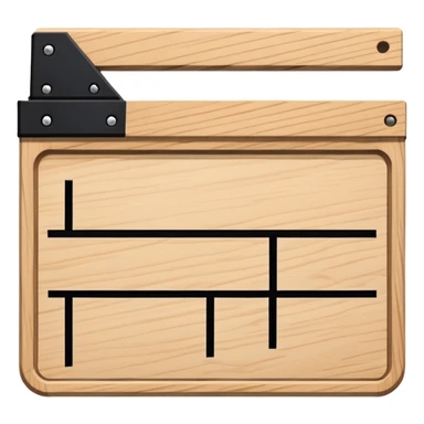 simple clapperboard from top view, geometric outline with thin black lines and single diagonal line, minimalist sticker