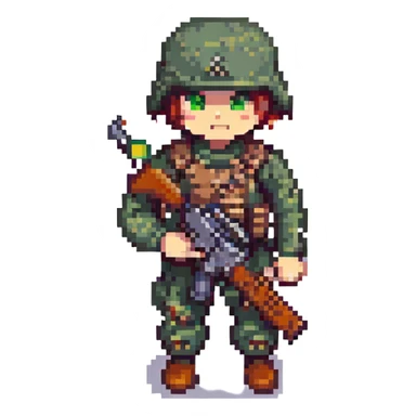 pixel art soldier, classic video game look, holding a rifle sticker