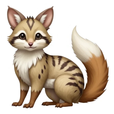 Brown-pointed, soft natural realistic romantic vintage antique divine beautiful elegant pretty precious cute young youthful  Fakémon-Pokémon-alien-opossum-squirrel-feline-serval-caracal-chinchilla-Minccino-Cinccino-Meowstic-rodent-hybrid-creature with a big fluffy bushy tail (full body) sticker