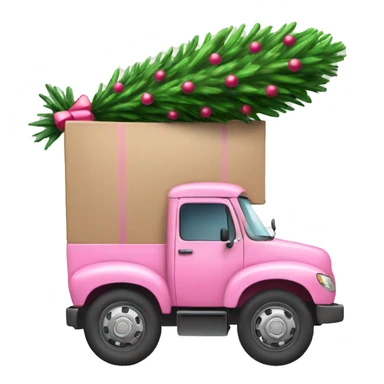 Pink truck hauling Christmas tree sticker